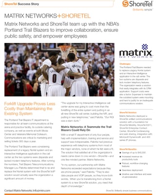Portland Trail Blazers select Matrix Networks for their ShoreTel Phone System deployment.